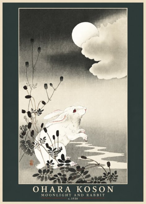 Ohara Koson Moonlight and Rabbit No3 - Plakat