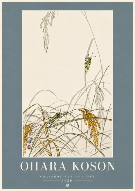Ohara Koson Grasshoppers and Rice No5 - Plakat