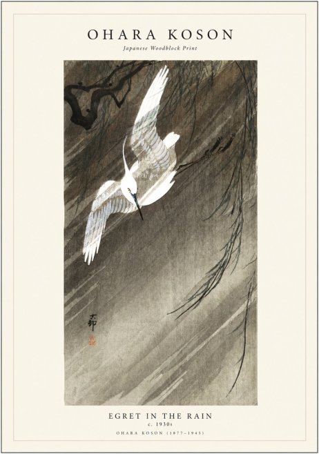 Ohara Koson Egret in the Rain No1 - Plakat