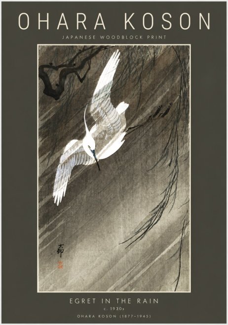 Ohara Koson Egret in the Rain No2 - Plakat