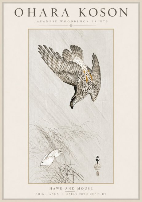 Ohara Koson Hawk and Mouse No6 - Plakat