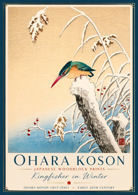 Ohara Koson Kingfisher in Winter No2 - Plakat