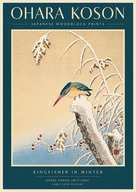 Ohara Koson Kingfisher in Winter No6 - Plakat
