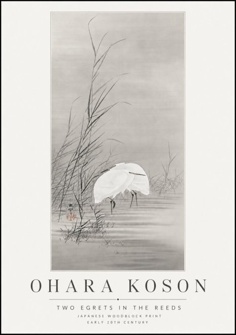 Ohara Koson Two Egrets in the Reeds No3 - Plakat