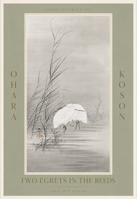 Ohara Koson Two Egrets in the Reeds No5 - Plakat
