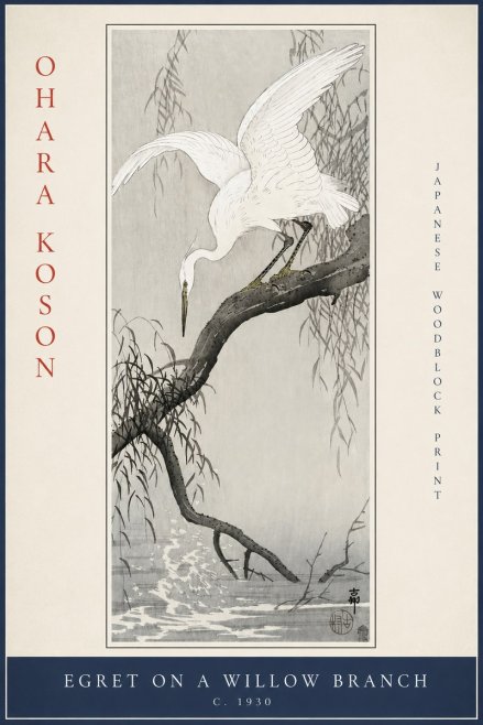 Ohara Koson Egret on a Willow Branch No2 - Plakat