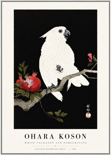 Ohara Koson White Cockatoo and Pomegranate I No4 - Plakat