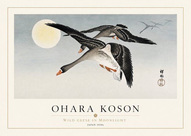 Ohara Koson Wild Geese in Moonlight No3 - Plakat