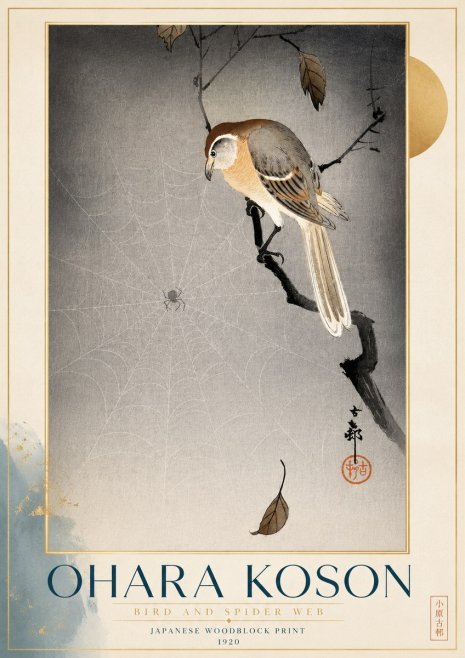 Ohara Koson Bird and Spider Web II No4 - Plakat