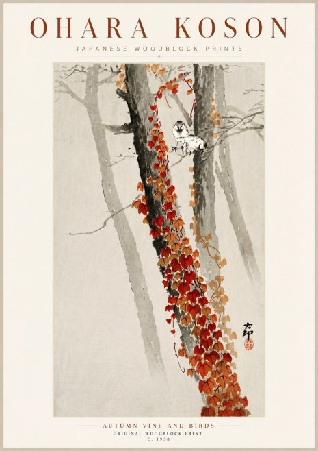 Ohara Koson Autumn Vine and Birds No5 - Plakat