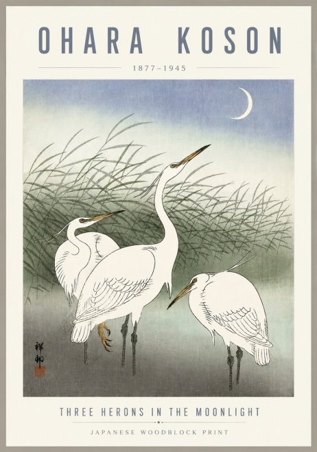 Ohara Koson Three Herons in the Moonlight No5 - Plakat