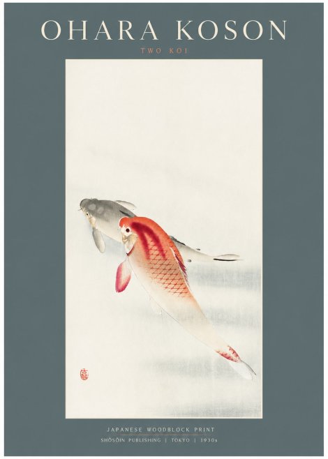 Ohara Koson Two Koi No2 - Plakat