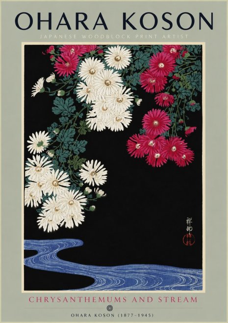 Ohara Koson Chrysanthemums and Stream No4 - Plakat