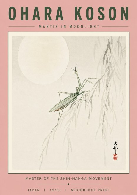 Ohara Koson Mantis in Moonlight No4 - Plakat