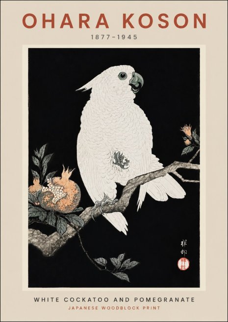 Ohara Koson White Cockatoo and Pomegranate No2 - Plakat