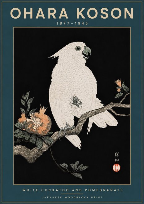 Ohara Koson White Cockatoo and Pomegranate No3 - Plakat