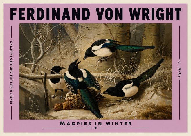 Ferdinand von Wright Magpies in Winter No3 - Plakat