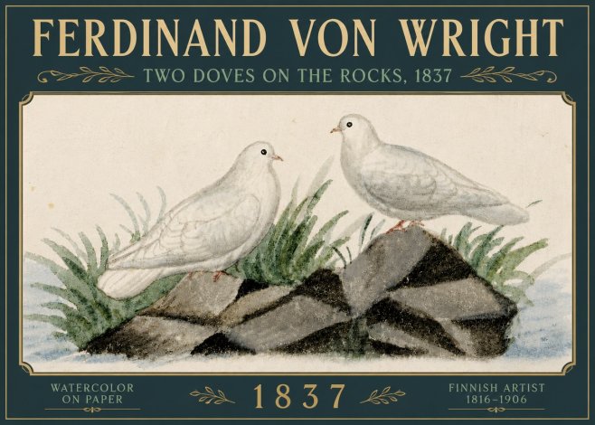 Ferdinand von Wright Two Doves on the Rocks, 1837 No5 - Plakat