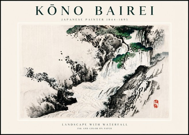 Kōno Bairei Landscape with Waterfall No3 - Plakat