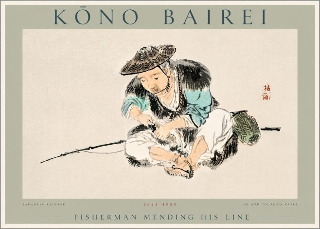 Kōno Bairei Fisherman Mending His Line No2 - Plakat