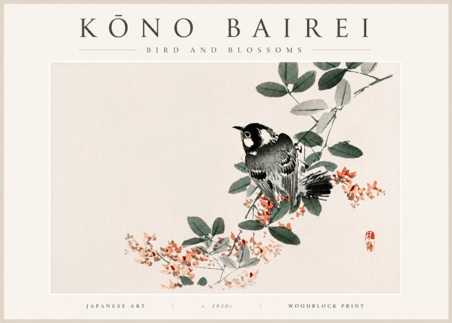 Kōno Bairei Bird and Blossoms No5 - Plakat