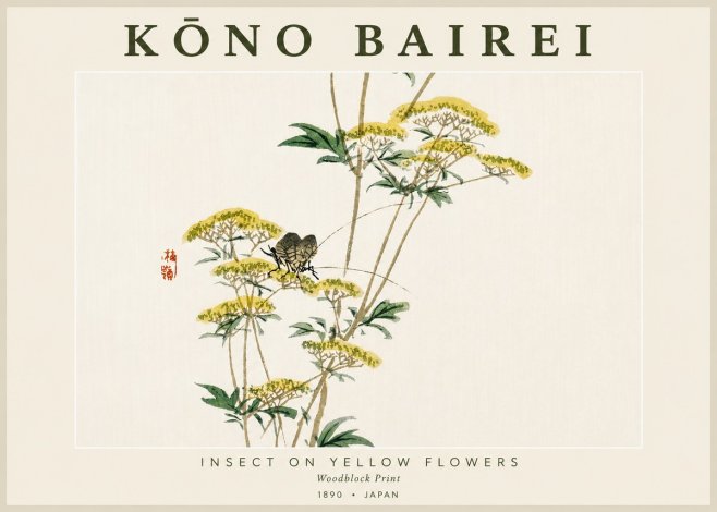 Kōno Bairei Insect on Yellow Flowers No4 - Plakat