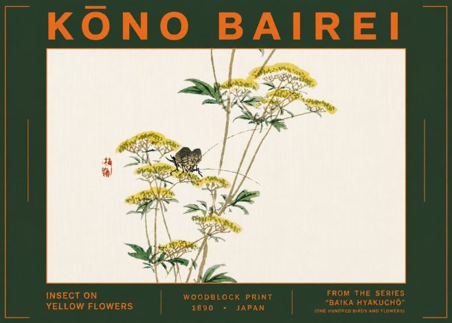 Kōno Bairei Insect on Yellow Flowers No6 - Plakat