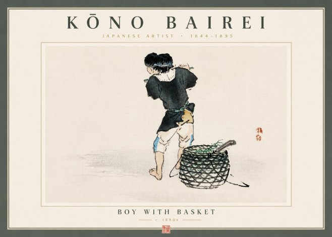 Kōno Bairei Boy with Basket No6 - Plakat