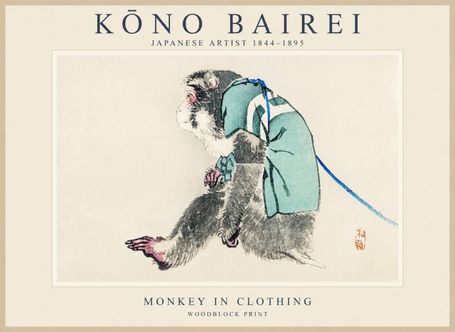Kōno Bairei Monkey in Clothing No1 - Plakat