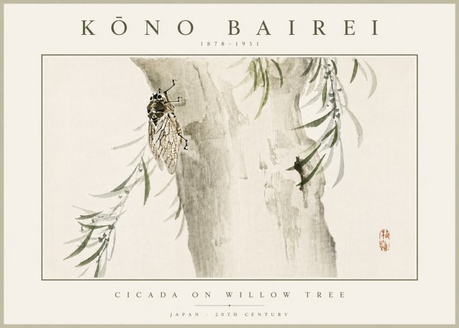 Kōno Bairei Cicada on Willow Tree No5 - Plakat