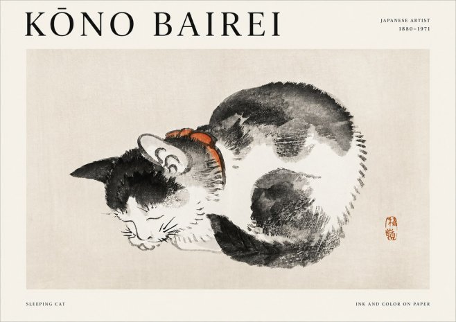 Kōno Bairei Sleeping Cat No1 - Plakat