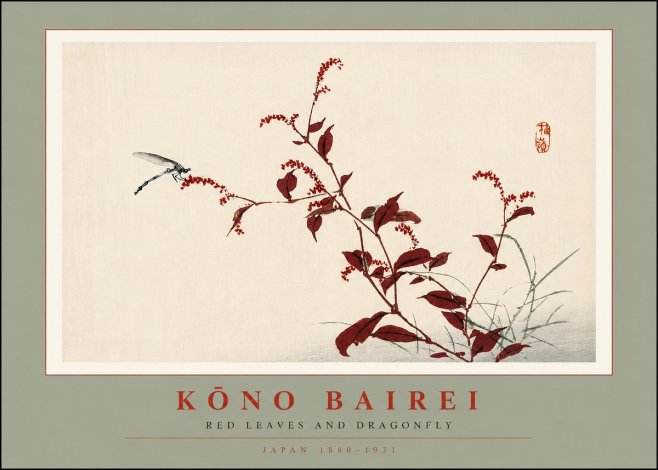Kōno Bairei Red Leaves and Dragonfly No2 - Plakat