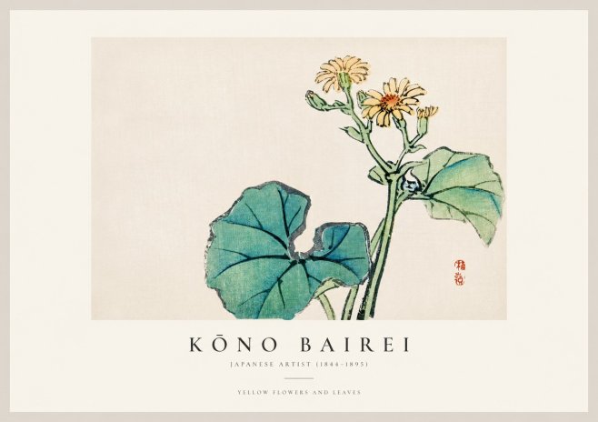 Kōno Bairei Yellow Flowers and Leaves No1 - Plakat