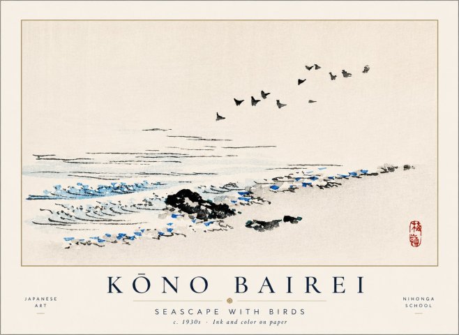 Kōno Bairei Seascape with Birds No1 - Plakat