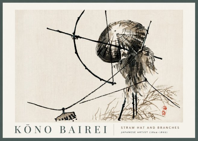 Kōno Bairei Straw Hat and Branches No2 - Plakat
