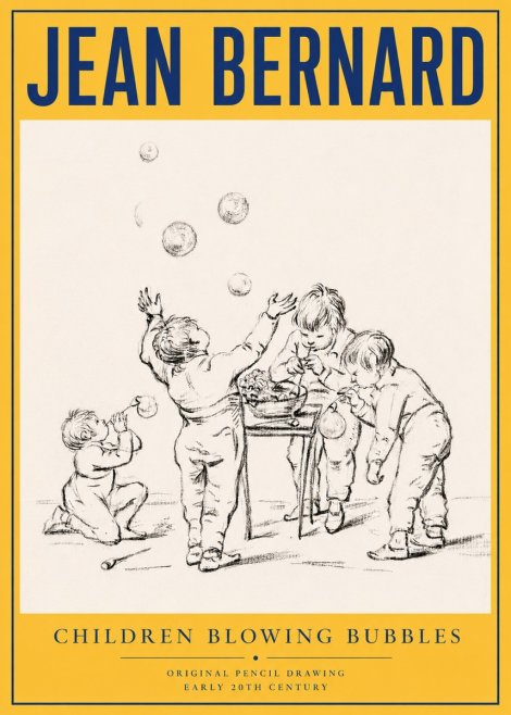 Jean Bernard Children Blowing Bubbles No4 - Plakat