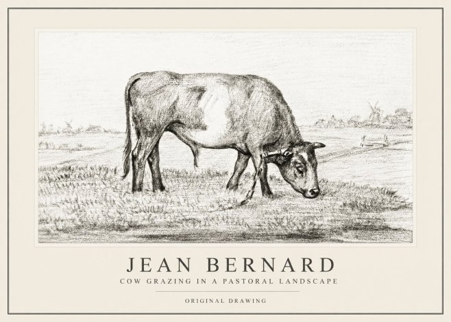 Jean Bernard Cow Grazing in a Pastoral Landscape No1 - Plakat