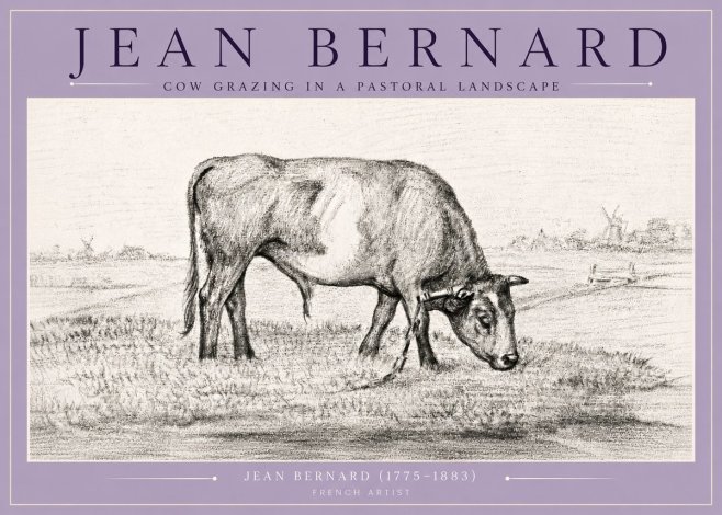 Jean Bernard Cow Grazing in a Pastoral Landscape No4 - Plakat
