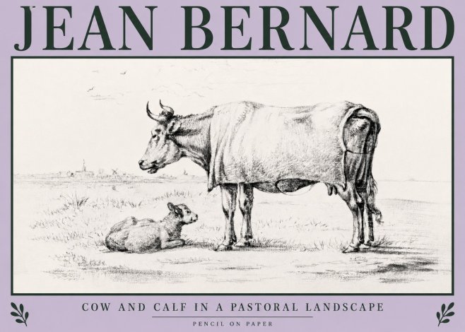 Jean Bernard Cow and Calf in a Pastoral Landscape No3 - Plakat