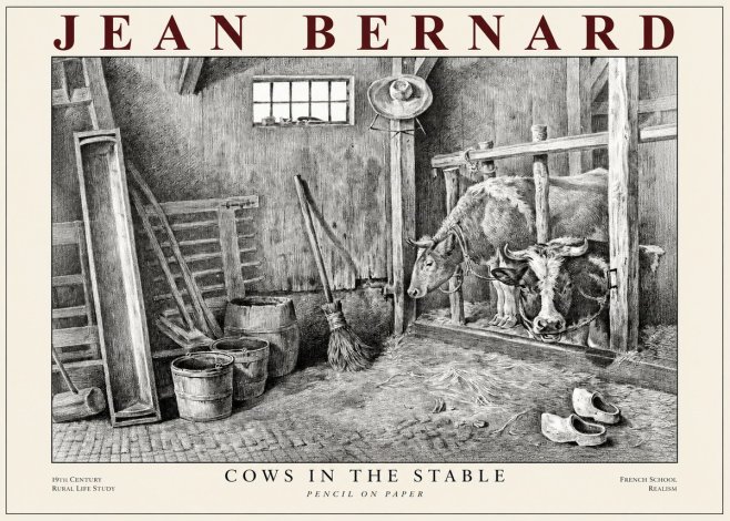 Jean Bernard Cows in the Stable No1 - Plakat