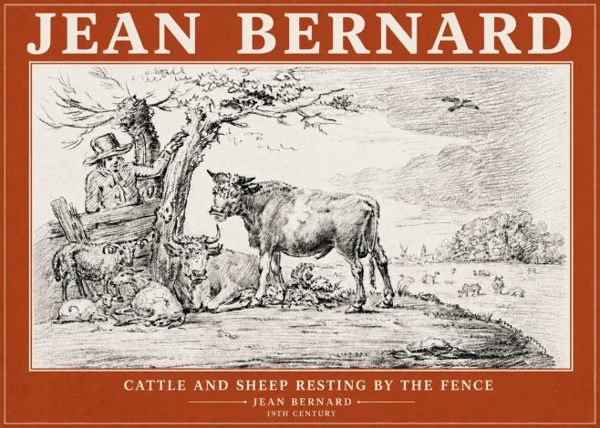 Jean Bernard Cattle and Sheep Resting by the Fence No6 - Plakat