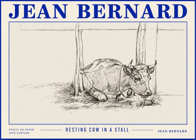 Jean Bernard Resting Cow in a Stall No4 - Plakat