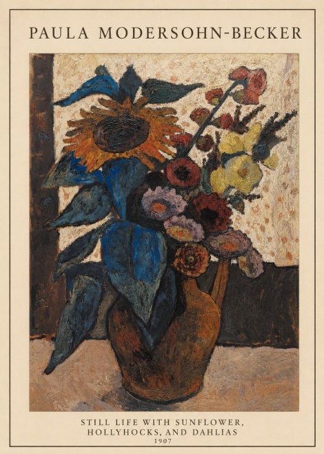 Paula Modersohn-Becker Still Life with Sunflower, Hollyhocks, and Dahlias No5 - Plakat