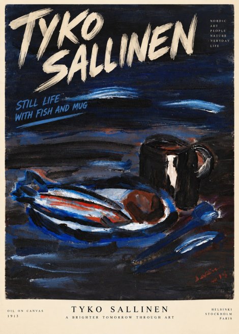 Tyko Sallinen Still Life with Fish and Mug No6 - Plakat