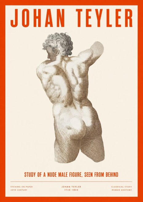 Johan Teyler Study of a Nude Male Figure, Seen from Behind No2 - Plakat