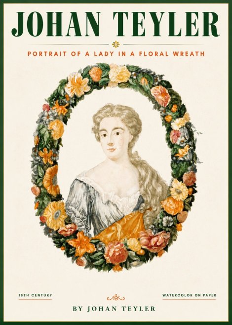 Johan Teyler Portrait of a Lady in a Floral Wreath No4 - Plakat