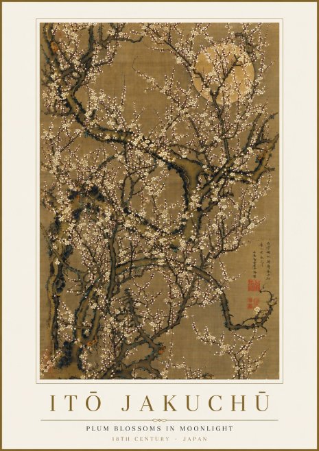Itō Jakuchū Plum Blossoms in Moonlight No4 - Plakat