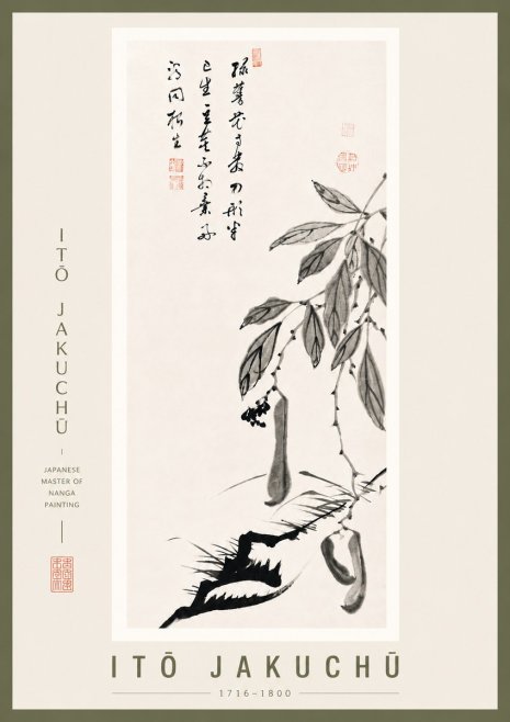 Itō Jakuchū Branch with Pods and Calligraphy No5 - Plakat
