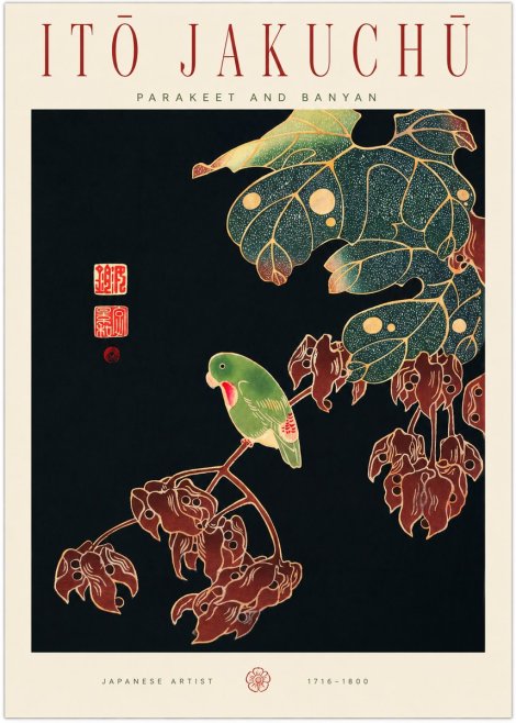 Itō Jakuchū Parakeet and Banyan No1 - Plakat