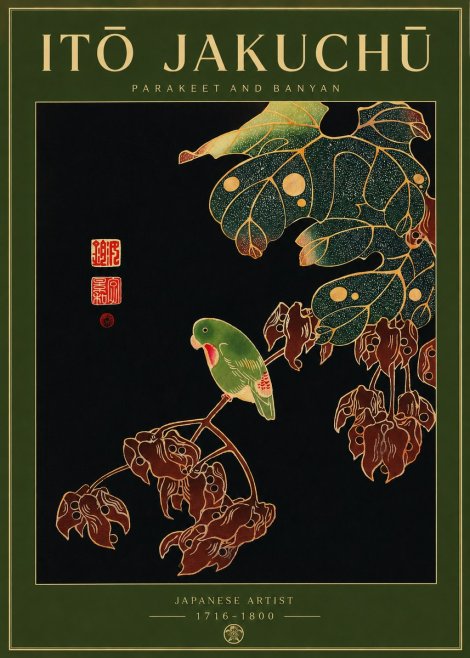 Itō Jakuchū Parakeet and Banyan No2 - Plakat